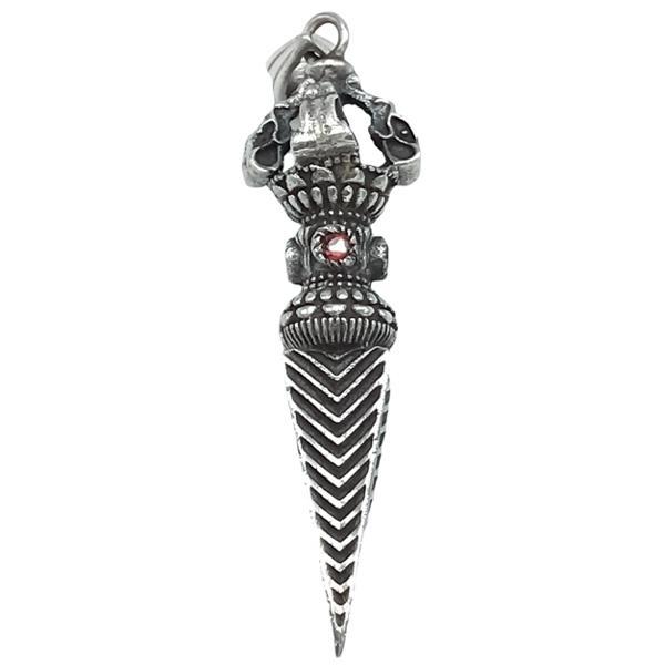 CIONDOLO PHURBA PENDENTE PUGNALE TIBETANO ELEFANTI GEMME NATURALI GRANATO ARGENTO 925