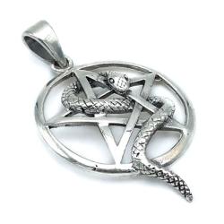 CIONDOLO PENDENTE CHARM STELLA PENTACOLO SERPENTE ARGENTO 925