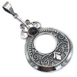 CIONDOLO PENDENTE GEOMETRIC CHIC CIRCLE CHARM OCCHIO DI TIGRE ARGENTO 925