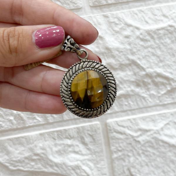 CIONDOLO PENDENTE CIRCLE CHARM OCCHIO DI TIGRE ARGENTO 925