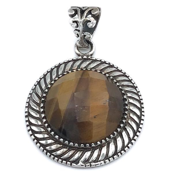 CIONDOLO PENDENTE CIRCLE CHARM OCCHIO DI TIGRE ARGENTO 925