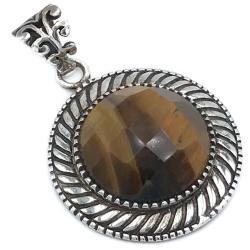 CIONDOLO PENDENTE CIRCLE CHARM OCCHIO DI TIGRE ARGENTO 925