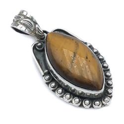 CIONDOLO PENDENTE SCUDO CHARM PUNTINATO OCCHIO DI TIGRE ARGENTO 925