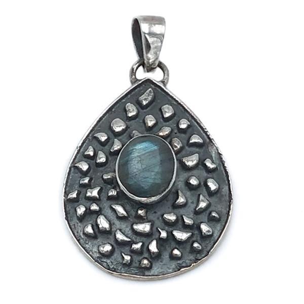 CIONDOLO PENDENTE GOCCIA LASTRICATO  LABRADORITE ARGENTO 925