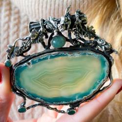 CIONDOLO PENDENTE VINE SHOOT AGATA VERDE NATURALE ARGENTO 925