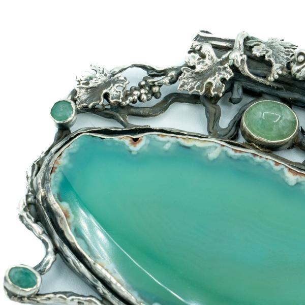 CIONDOLO PENDENTE VINE SHOOT AGATA VERDE NATURALE ARGENTO 925