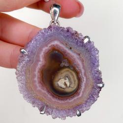 CIONDOLO PENDENTE AMETISTA DRUSA FLOWER ARGENTO 925