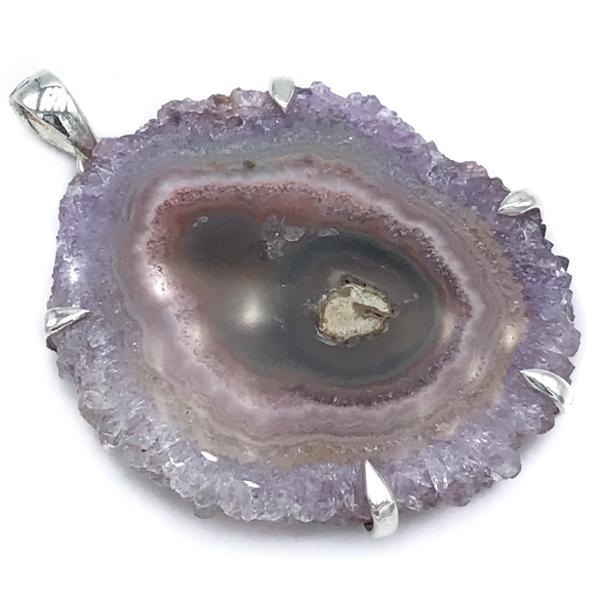 CIONDOLO PENDENTE AMETISTA DRUSA FLOWER ARGENTO 925
