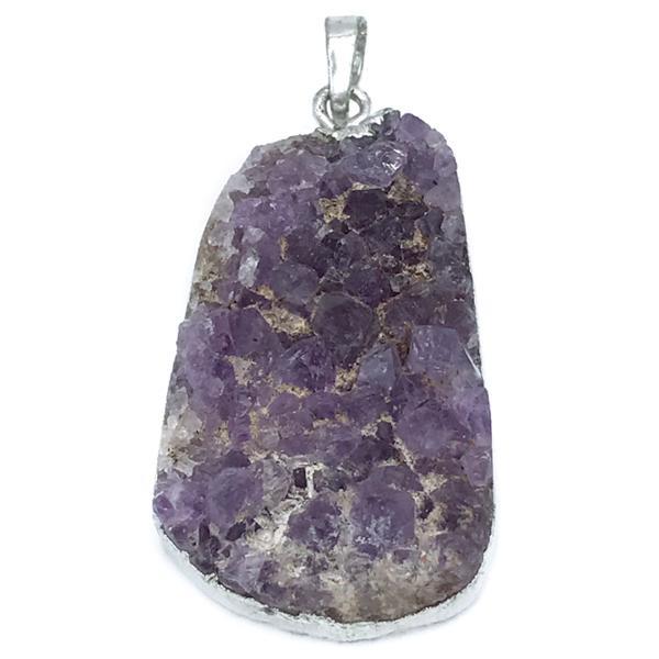 CIONDOLO PENDENTE DRUSA NATURALE AMETISTA ARGENTO 925