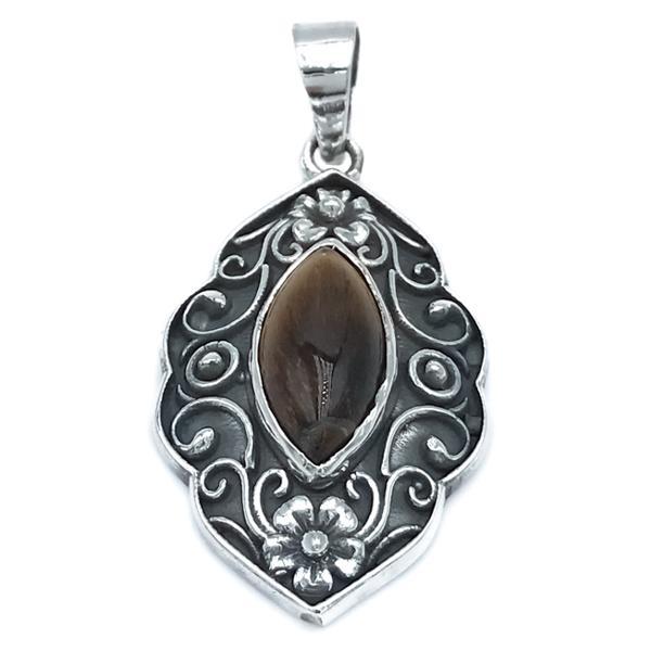 CIONDOLO PENDENTE ETNIC CHIC FLOWER OCCHIO DI TIGRE  ARGENTO 925