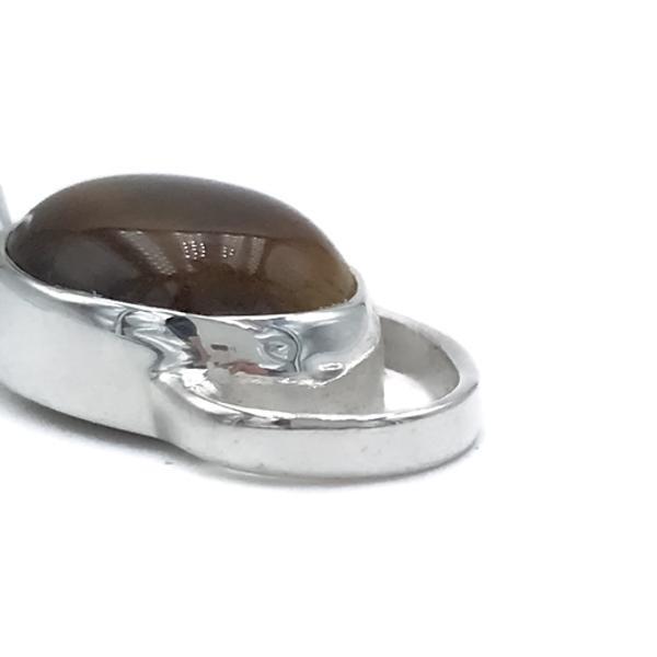 CIONDOLO PENDENTE  MINIMAL OVALE OCCHIO DI TIGRE ARGENTO 925