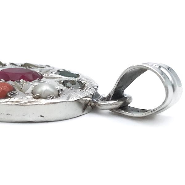 CIONDOLO NAVARATNA  OVALE NOVE PIETRE ARGENTO 925