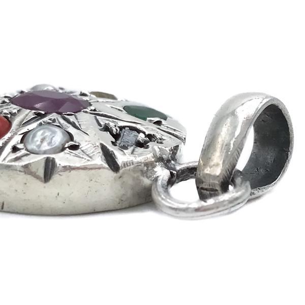 CIONDOLO NAVARATNA OVALE NOVE PIETRE ARGENTO 925