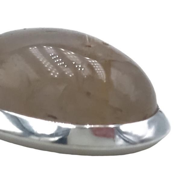 CIONDOLO MINIMAL PENDENTE OVALE QUARZO RUTILATO ARGENTO 925