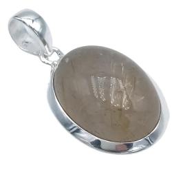CIONDOLO MINIMAL PENDENTE OVALE QUARZO RUTILATO ARGENTO 925