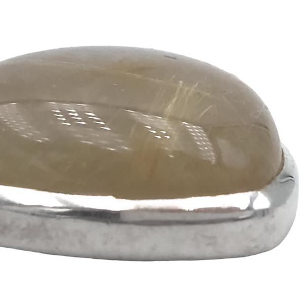 CIONDOLO MINIMAL PENDENTE GOCCIA QUARZO RUTILATO ARGENTO 925