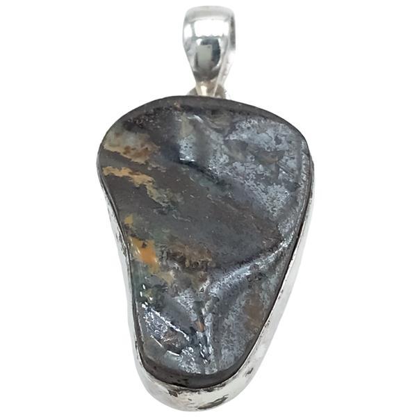 CIONDOLO MINIMAL PENDENTE ASIMMETRICO OPALE BOULDER NATURALE ARGENTO 925