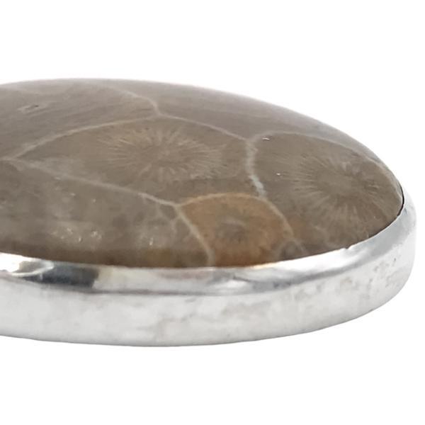 CIONDOLO MINIMAL PENDENTE ROTONDO PETOSKEY CORALLO FOSSILE ARGENTO 925