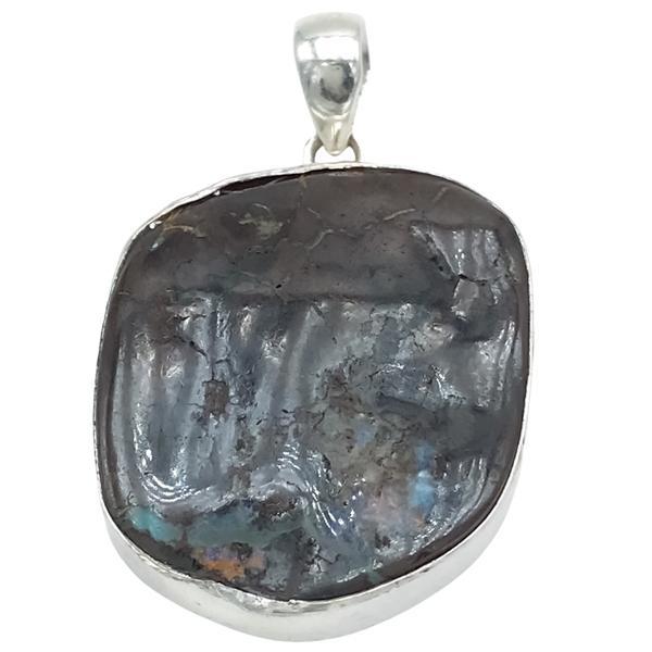 CIONDOLO MINIMAL PENDENTE ASIMMETRICO OPALE BOULDER NATURALE ARGENTO 925