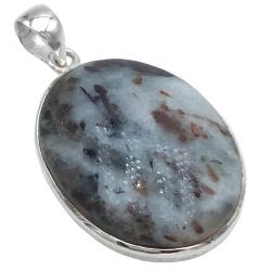 CIONDOLO MINIMAL PENDENTE OVALE QUARZO RUTILATO NERO ARGENTO 925