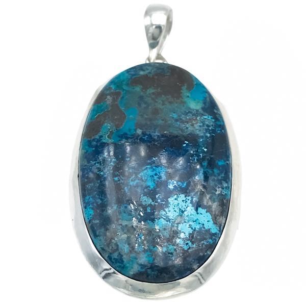 CIONDOLO MINIMAL PENDENTE OVALE AZZURRITE ARGENTO 925