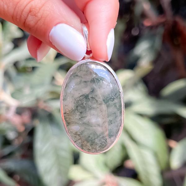 CIONDOLO MINIMAL PENDENTE OVALE AGATA MUSCHIATA ARGENTO 925