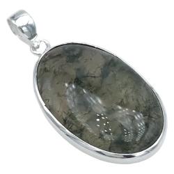 CIONDOLO MINIMAL PENDENTE OVALE AGATA MUSCHIATA ARGENTO 925