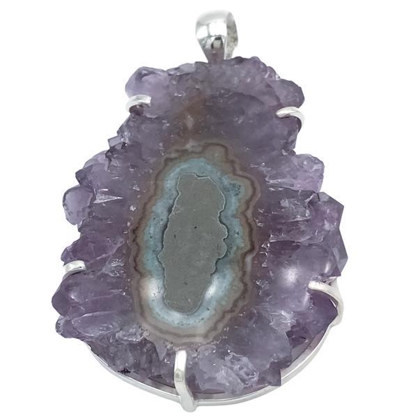 CIONDOLO FLOWER PENDENTE DRUSA AMETISTA ARGENTO 925
