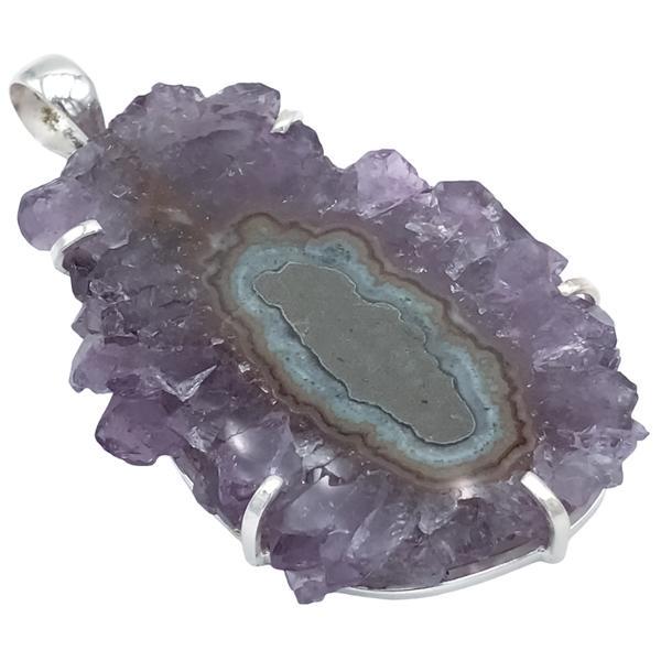 CIONDOLO FLOWER PENDENTE DRUSA AMETISTA ARGENTO 925
