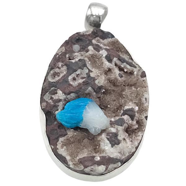 CIONDOLO ROUGH PENDENTE OVALE CAVANSITE GREZZA NATURALE  ARGENTO 925 