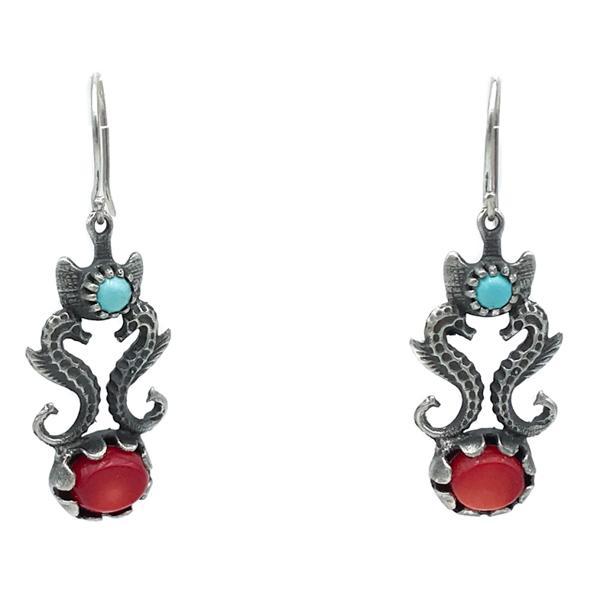 ORECCHINI UNDERSEA IPPOCAMPO CORALLO BAMBU TURCHESE  ARGENTO 925