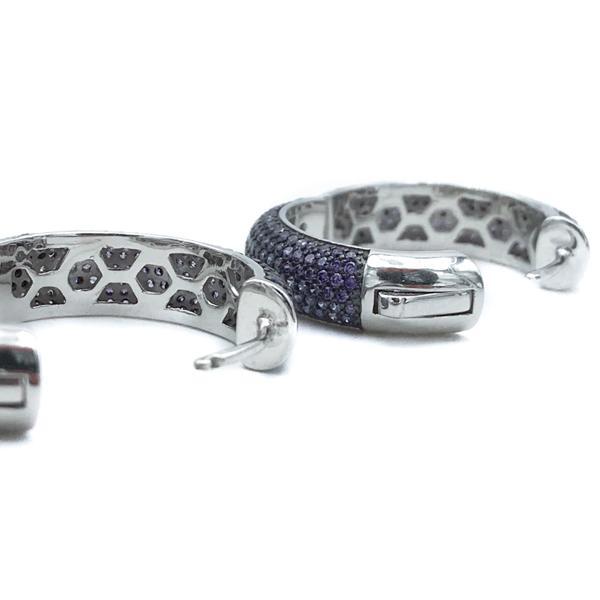 ORECCHINI CERCHIO ARGENTO 925 ZIRCONI  NERI BLU VERDI VIOLA 