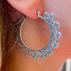 ORECCHINI HEART ETNICO CHIC CERCHIO PIATTO SAGOMATO ARGENTO 925