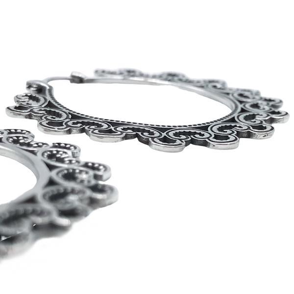 ORECCHINI HEART ETNICO CHIC CERCHIO PIATTO SAGOMATO ARGENTO 925