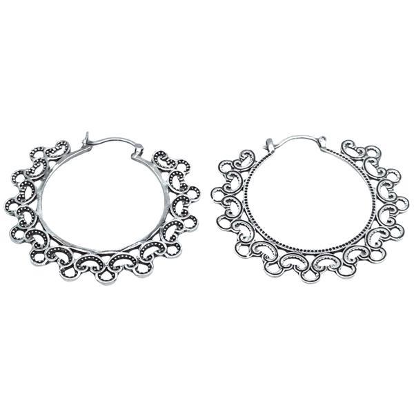 ORECCHINI HEART ETNICO CHIC CERCHIO PIATTO SAGOMATO ARGENTO 925