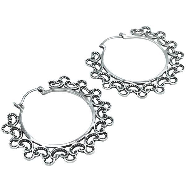 ORECCHINI HEART ETNICO CHIC CERCHIO PIATTO SAGOMATO ARGENTO 925