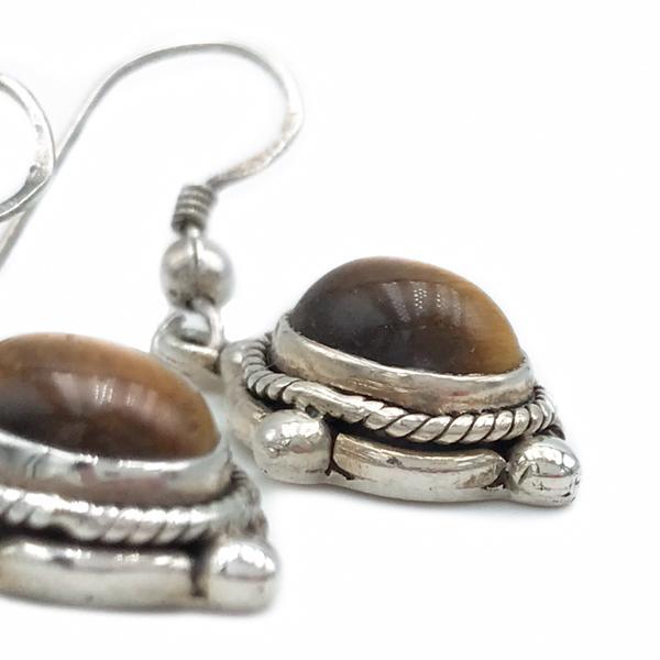 ORECCHINI PENDENTI ROCK OVALI OCCHIO DI TIGRE ARGENTO 925