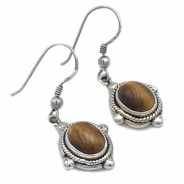 ORECCHINI PENDENTI ROCK OVALI OCCHIO DI TIGRE ARGENTO 925