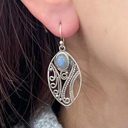 ORECCHINI PENDENTI PIETRA OVALE  LABRADORITE ARGENTO 925