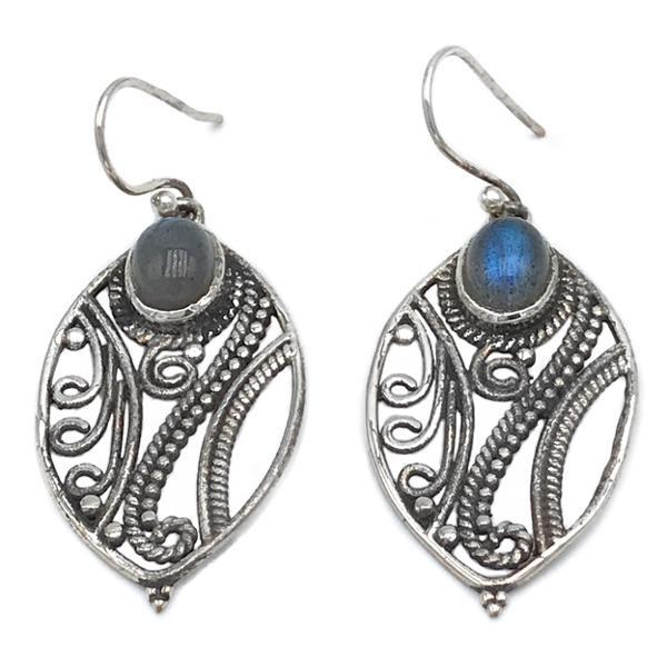 ORECCHINI PENDENTI PIETRA OVALE  LABRADORITE ARGENTO 925
