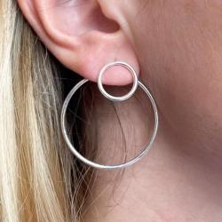 ORECCHINI MINIMAL CIRCLE PENDENTI DOPPIO CERCHIO ARGENTO 925