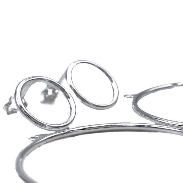 ORECCHINI MINIMAL CIRCLE PENDENTI DOPPIO CERCHIO ARGENTO 925
