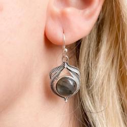 ORECCHINI PENDENTI CORNICE FOGLIE LABRADORITE ARGENTO 925 