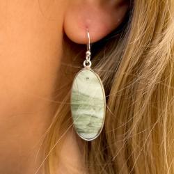 ORECCHINI MINIMAL CHIC PENDENTI OVALI DIASPRO VERDE ARGENTO 925