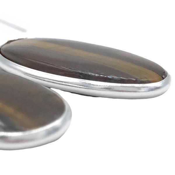 ORECCHINI MINIMAL CHIC PENDENTI OVALI OCCHIO DI TIGRE ARGENTO 925
