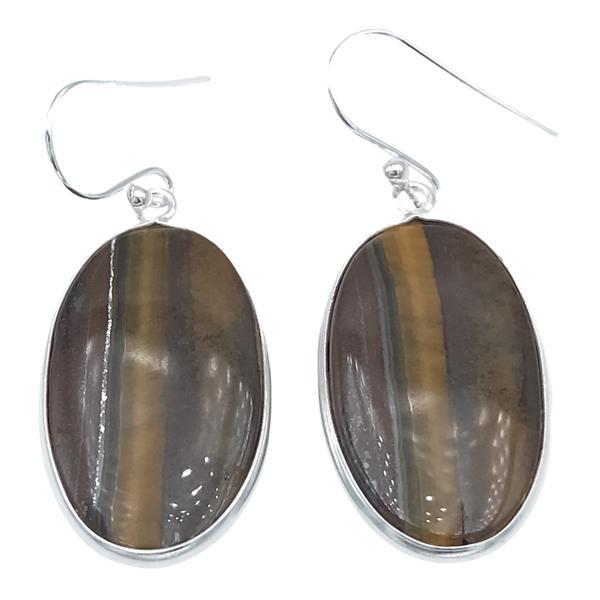 ORECCHINI MINIMAL CHIC PENDENTI OVALI OCCHIO DI TIGRE ARGENTO 925