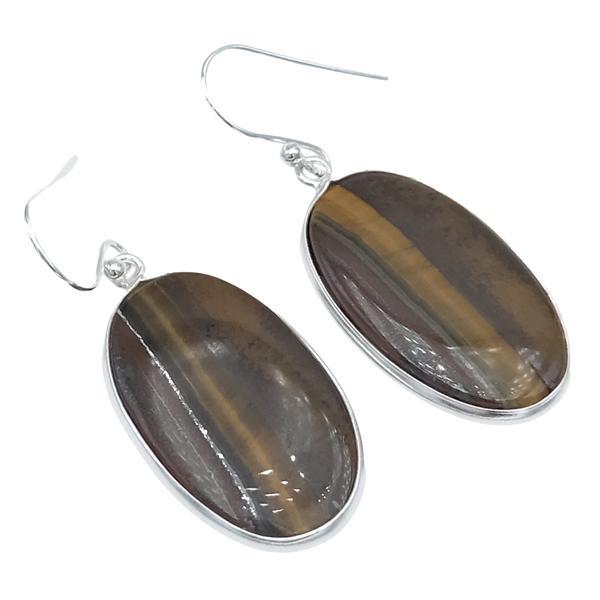 ORECCHINI MINIMAL CHIC PENDENTI OVALI OCCHIO DI TIGRE ARGENTO 925