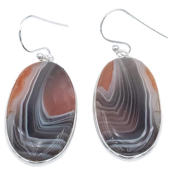 ORECCHINI MINIMAL CHIC PENDENTI OVALI AGATA MADAGASCAR ARGENTO 925