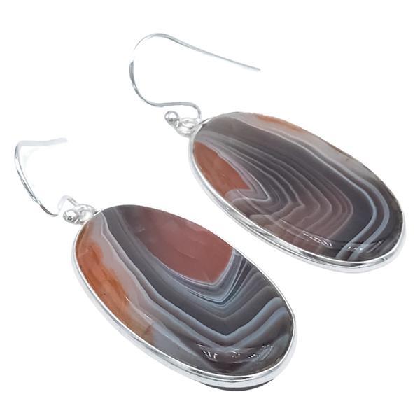 ORECCHINI MINIMAL CHIC PENDENTI OVALI AGATA MADAGASCAR ARGENTO 925