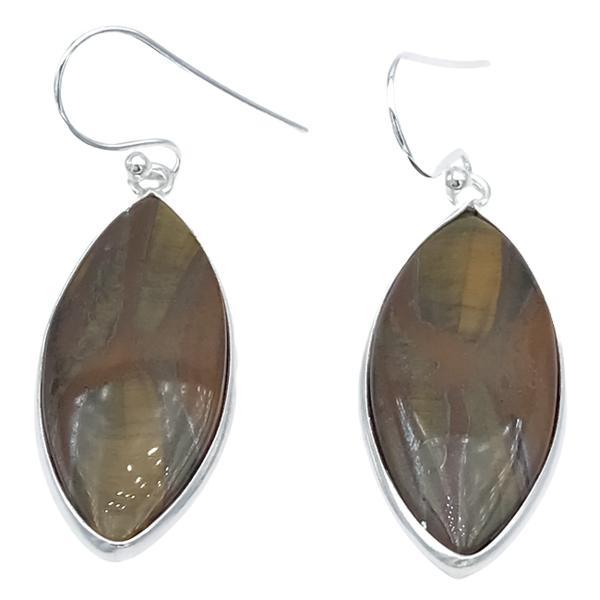 ORECCHINI MINIMAL CHIC PENDENTI ELLITTICI OCCHIO DI TIGRE ARGENTO 925